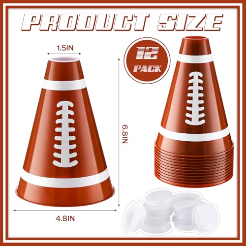 12 Pack Football Cheer Megaphones with White Lids - Plastic Sport Party Accessories