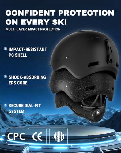 InnerKing Adult Ski & Snowboard Helmet Black Medium 360° Adjustable Fit