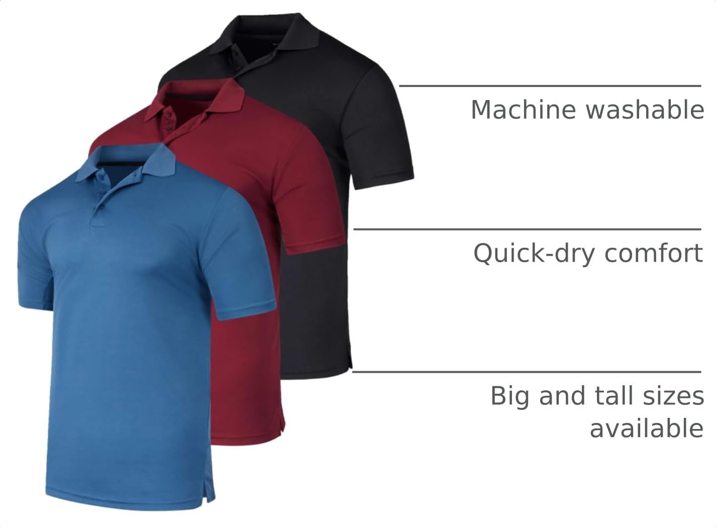 Real Essentials 3 Pack: Men's Short Sleeve Golf Polo Casual Workout Sports Moisture Wicking Collared Shirt, Set C, Large