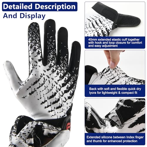 Kids Football Gloves Youth Sticky Receiver Gloves for Boys and Girls Black XS/S
