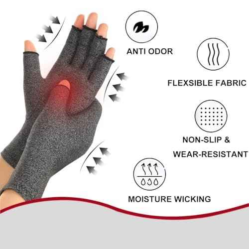 2 Pairs Premium Bamboo Gloves, One Compres Bamboo Arthritis Gloves for Women Men,Fingerless Design, Breathable Fabric,4pcs Size M