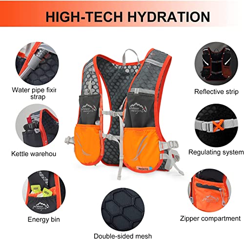 INOXTO Lightweight Hydration Vest Backpack with 1.5L Water Bladder - Dark Orange Stripe