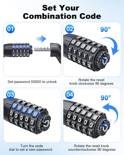 5 Digit Combination Bicycle Lock 41.5 Inch Heavy Duty Steel Cable Lock with Mounting Bracket