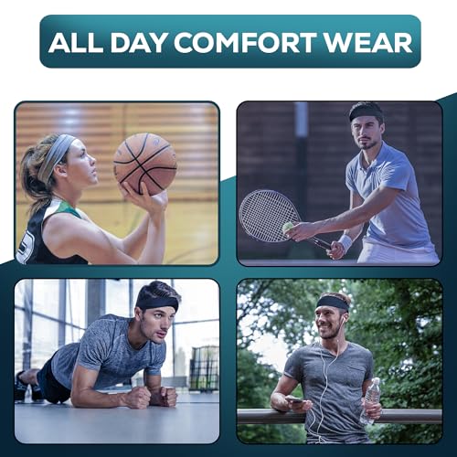 Moisture Wicking Sports Headbands for Men and Women - Pack of 5