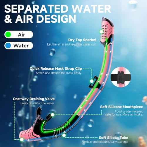 Snorkeling Gear for Adults, Dry-Top Snorkel Set Scuba Diving mask, 180¡ÆPanoramic Wide View Professional Snorkeling Gear Breathing Freely Snorkel Mask