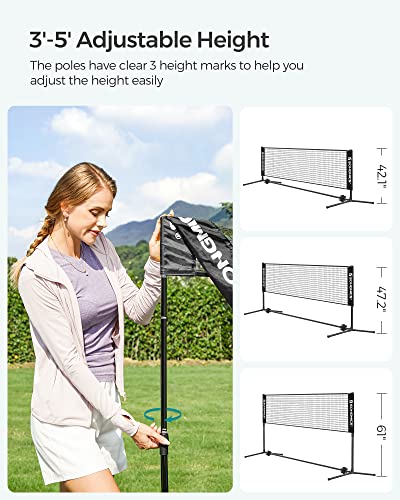SONGMICS 16.5 ft Black Adjustable Badminton Net for Indoor Outdoor Play