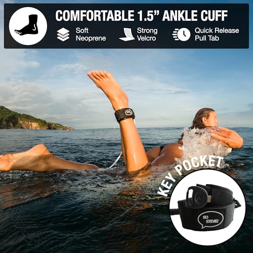 Ho Stevie! Premium Surf Leash Black 8 Feet - No Tangles, Lightweight, High-Strength