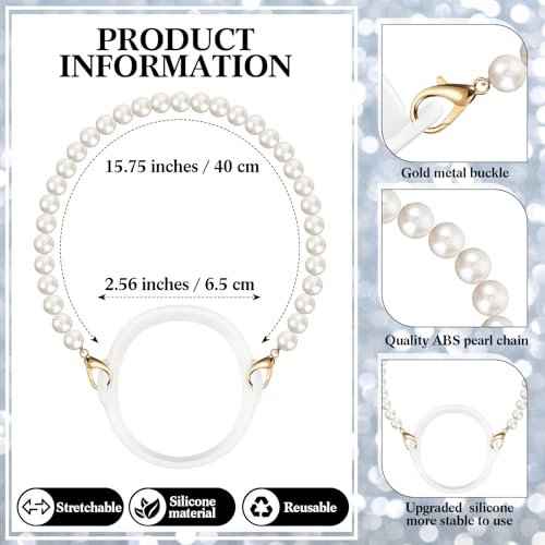 2 Pcs Silicone Water Bottle Handle Holder with Pearl Strap Compatible with Stanley Cup Accessories Sling Water Bottle Carrier Holde Fits Most 8-40 oz Tumbler Gift for Woman