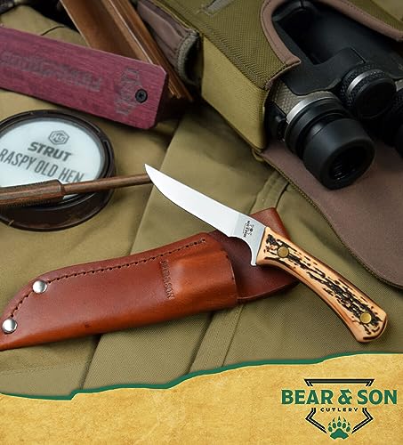 6.5-Inch Bird and Trout Skinning Knife with Leather Sheath - High Carbon Stainless Steel, Stag Delrin Handle, Hunting & Camping Tool