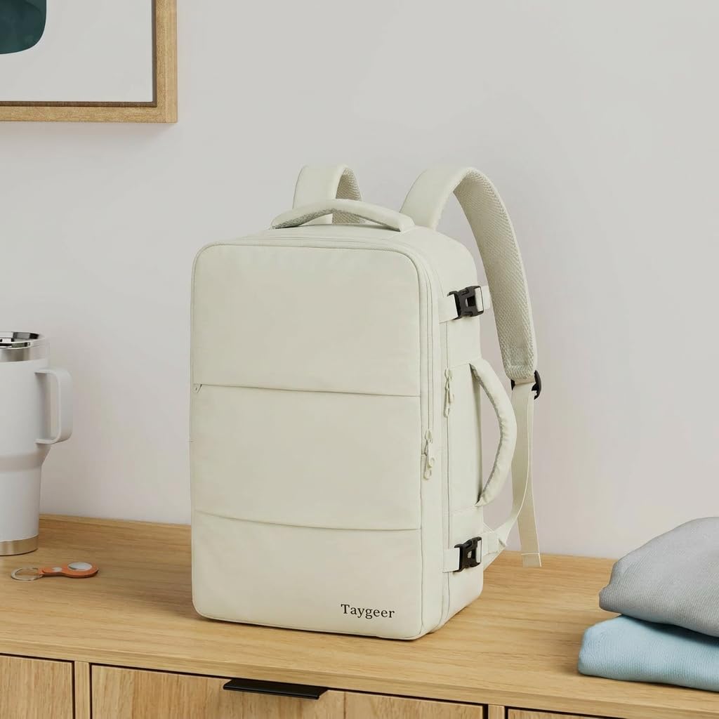 Taygeer Large Travel Backpack, 17 inch Laptop Backpack for Women, Airline Approved Personal Item Mochila, 40l Lightweight Luggage Carryon Work Bag for friend and Ladies Business Travel Hiking, Beige