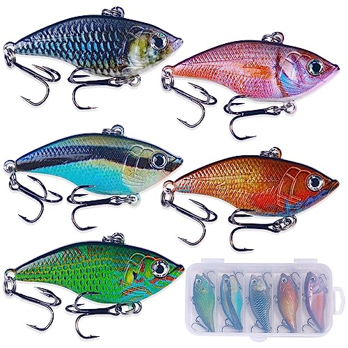 5pcs Lipless Crankbait Set - 2.17in 0.48oz Fishing Lures for Freshwater and Saltwater Bass Trout Walleye Redfish Pike, B:2.17in/0.48oz