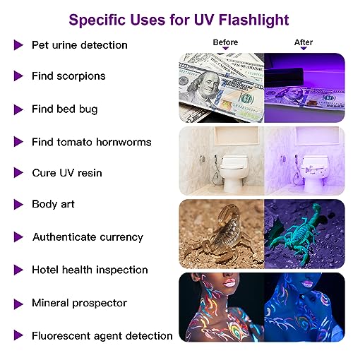 Blacklight Flashlights 4 Pack - 395nm UV Handheld Pet Urine Detector, Scorpions, Stains, Bed Bugs
