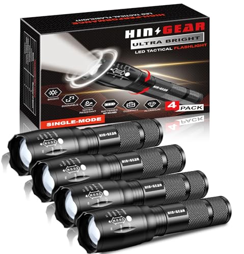4 Pack High Lumens Flashlights - Single Mode, Waterproof, Compact Tactical Light