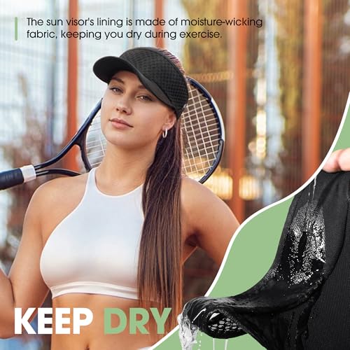 Breathable Mesh Sun Visor Lightweight Sport Hat for Men Women - Black