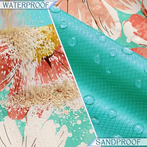 Beach Blanket Waterproof Sandproof Large Picnic Mat - Flowers, 78x81 Inches