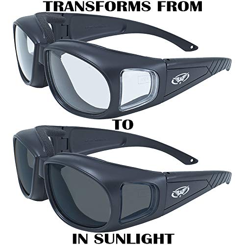 Global Vision Outfitter Padded Motorcycle Safety Glasses - Clear to Smoke Lens, Anti-Fog Over Glasses