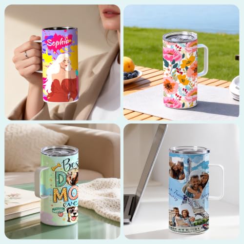 20 OZ Sublimation Tumblers with Handle - 4 Pack Stainless Steel Mugs - White