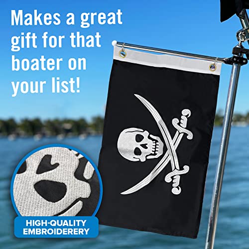 Pirate Flag Boat Pole Kit - 12x18 Double-Sided Jolly Roger Flag - Variation of THIS listing
