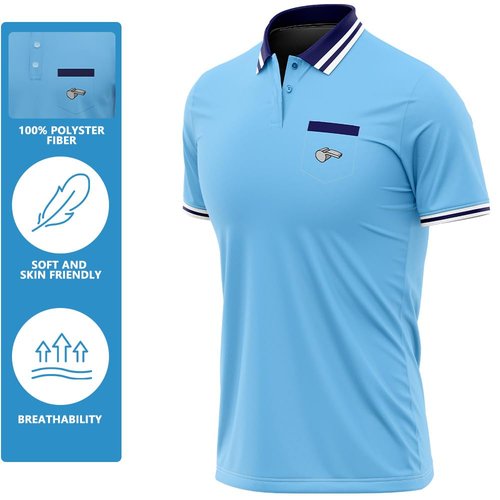 CUEJDSA Men's Baseball Softball Umpire Polo Shirt, Mens Short Sleeve Umpire Shirts, Referee Ref Umpire Jersey Uniform(Light Blue, Size 2XL)