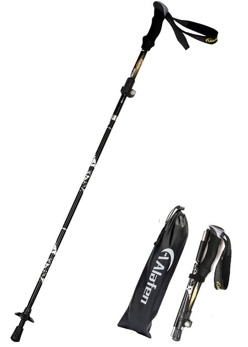 A ALAFEN Aluminum Collapsible Ultralight Travel Trekking Hiking Pole for Men and Women, Black 1 Single Pole