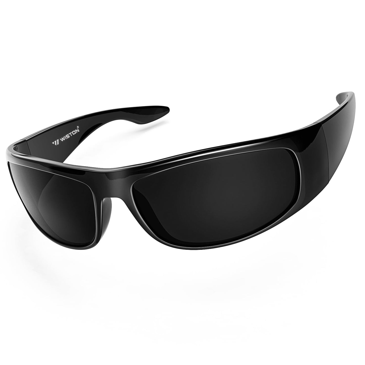 WISTON Wrap Around Sunglasses for Men Women Super Dark Blackout Sunglasses for Sensitive Eyes UV400 Protection W8005 Glossy Frame/Superdark Lens-61 Millimeters Non-Polarized