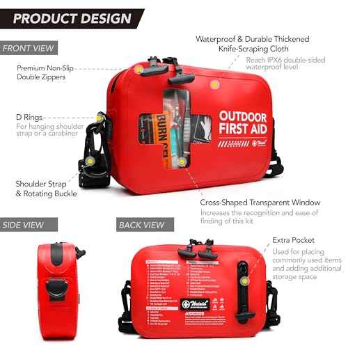 152 PCS Waterproof First Aid Kit, Portable Small Boat Dry Bag Bug Out Bags, Emergency Medical Kit Ideal for Boating, Camping, Fishing, Kayaking, Floating, Red