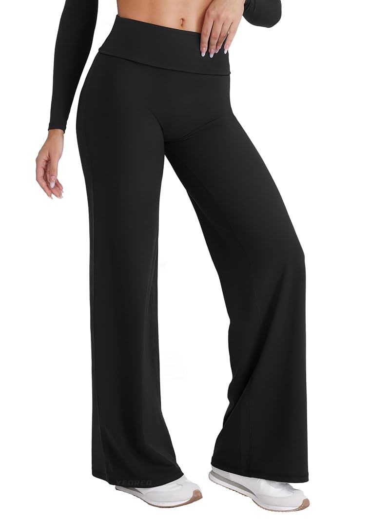 YEOREO SoftHue Fold-Over Straight-Leg Pants for Women — Black, 31.5" Inseam, Small
