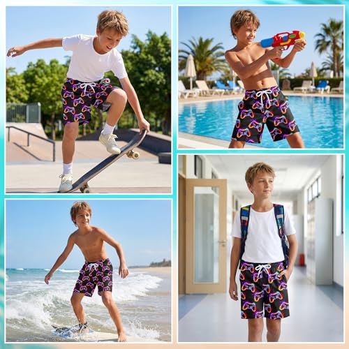 Boys Swim Trunks Bathing Suit with Compression Liner - Game Console / 10-12 Years