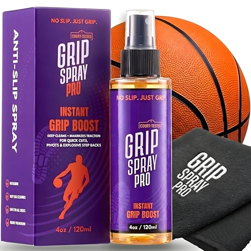 Basketball Shoe Grip Spray 4oz - Traction Enhancer for Court Play + Microfiber Towel