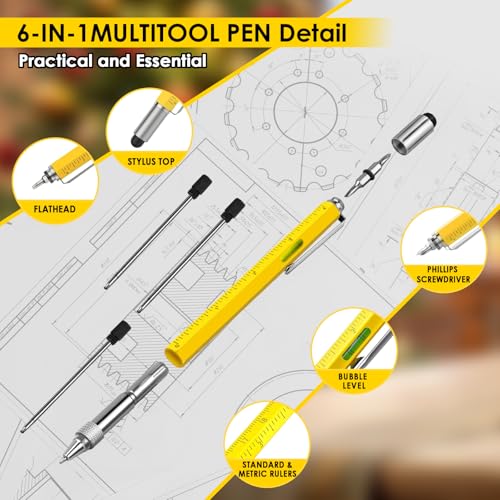 Yellow 6-in-1 Multitool Pen Gift for Men and Dads - Stocking Stuffer