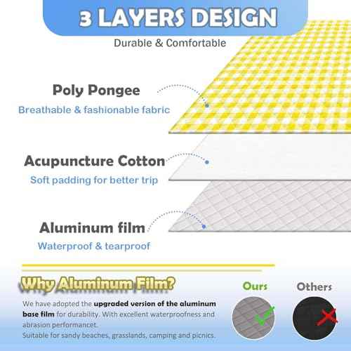 Wapodeai Outdoor Picnic Blankets, 60''x 80'' Waterproof and Foldable - Durable, Spacious, and Portable Camping Blanket for Families, Perfect for Hiking/Beach/Park, and Nature Excursions(Yellow)