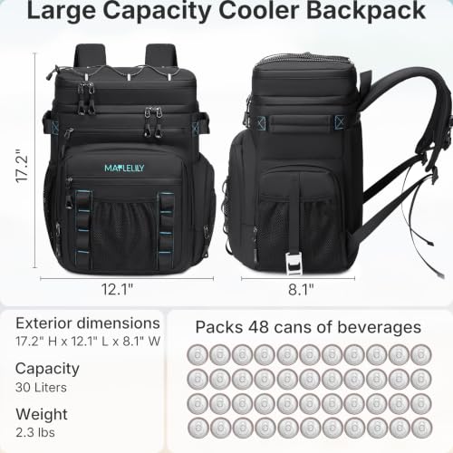 MAPLELILY Insulated Leakproof Backpack Cooler - Vibrant Orange, 12-Hour Ice Retention