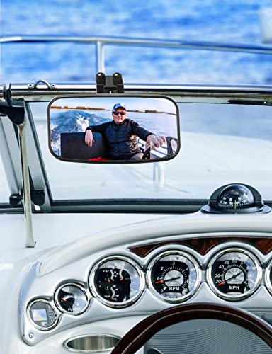 Boat Rear View Mirror - 8x4 Inch Universal Marine Convex Mirror for Ski Boats