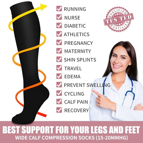 Compression Socks for Men & Women 15-20 mmHg Support Athletic Running Nurse Small-Medium Black (6 Pairs)