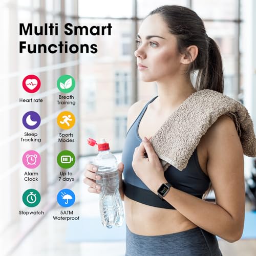 Fitness Tracker Watch with Heart Rate Monitor, Large Screen Activity Tracker with Pedometer, Sleep Monitor, Calories & Step Counter, 5ATM Waterproof Smart Watch for Women Men Fitness Watch for Sports