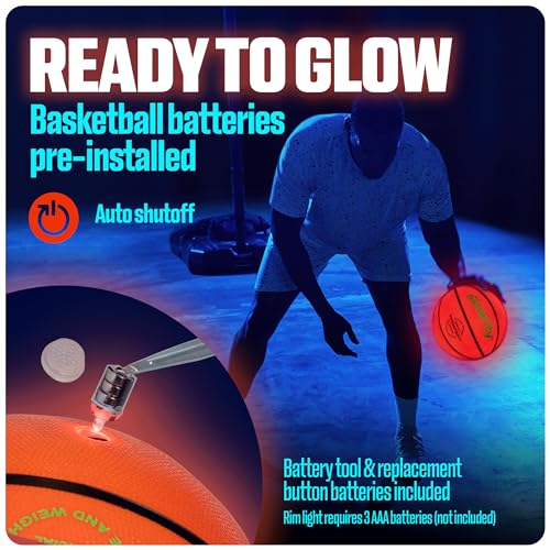 GlowCity Size 7 Glow in The Dark Basketball with Rim Light Set, 29.5-inch Rubber Ball, Pump Included