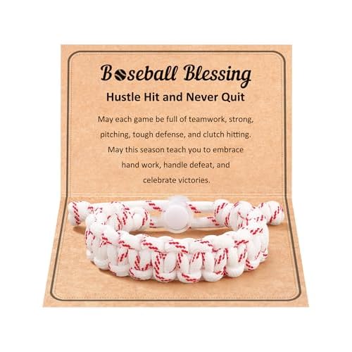 Baseball Bracelet for Teens, Adjustable 7-10 inchs Wrist Fit and Braided Rope Bracelets with Quote Card as 8-12 Year Old Teen Gifts for Son Grandson Brother Friends