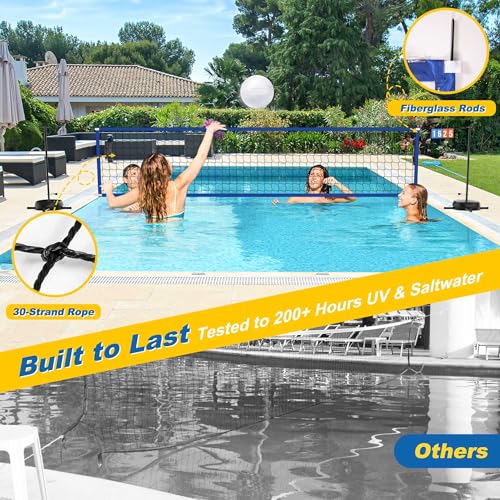 Adjustable Pool Volleyball Net Set with LED Lights, 15-32FT Width, Charcoal