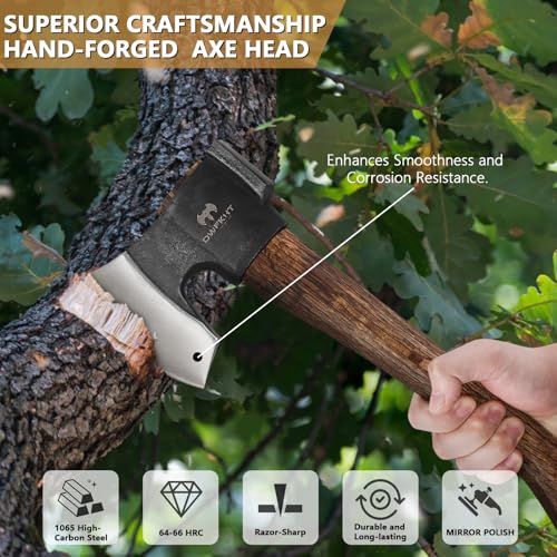 14.4-Inch Camping Hatchet with Leather Sheath and Sharpening Stone - Multipurpose Axe