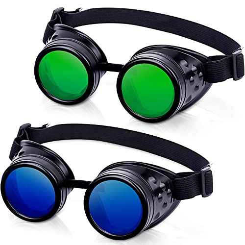 2 Pairs Vintage Steampunk Goggles Glasses Welding Punk Gothic Cosplay Halloween Sunglasses Adventure Goggles with Lenses for Men