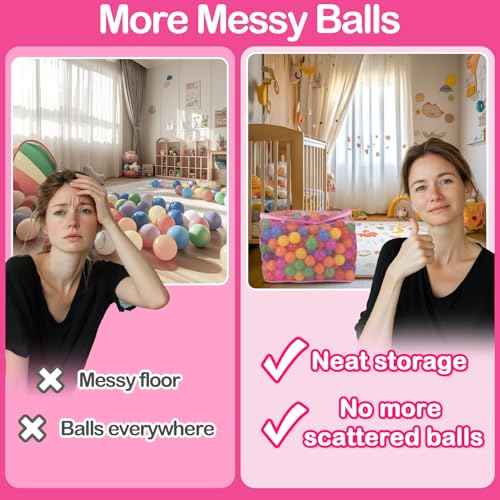 2 PCS Ball Pit Balls Bags - Storage Mesh Bag with Zipper Suitable for Storage,Sturdy and Durable,Large Size 17.7 x 11.8 x 13.7 Inches, Pink & White(Only Storage Bag,No Ball)