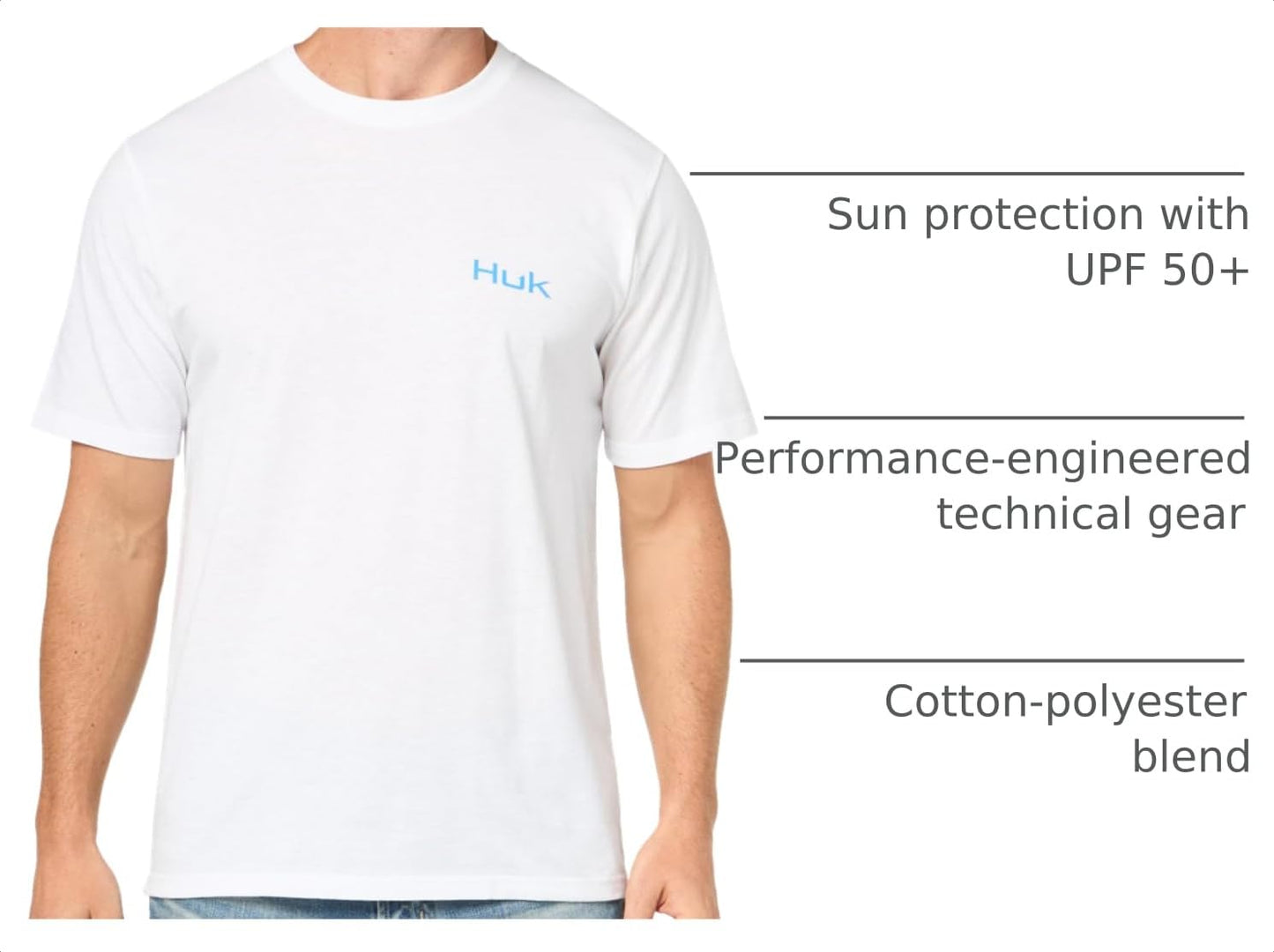 HUK Mens Fishing Graphic Tee, Performance Short Sleeve, Quick-Dry, Bill Bones - White, Large