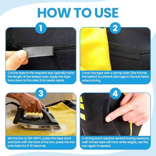 LLPT Wetsuit Repair Tape Iron On 0.8¡± x 16.5 Ft Seam Sealing Patch Waterproof for Neoprene Wetsuit Drysuit Fishing Suits Industrial Standard Carrier Material Color Black(IR865)