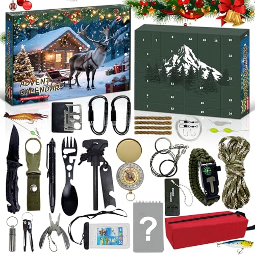 Survival Advent Calendar 2025 for Men ? 24 Days Countdown Gift Box for Boyfriend or Husband | Unique Survival Kit & Mini Tools Cool for Men, Teen Boys & Adults