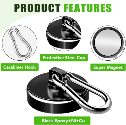 Magnetic Carabiner Hooks 110LBS Capacity Black 24 Pack - Strong Magnet Organizer