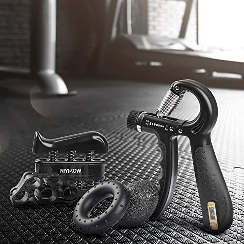 NIYIKOW Black Grip Strength Trainer Kit with Counter 5 Pack - Hand & Finger Exercisers