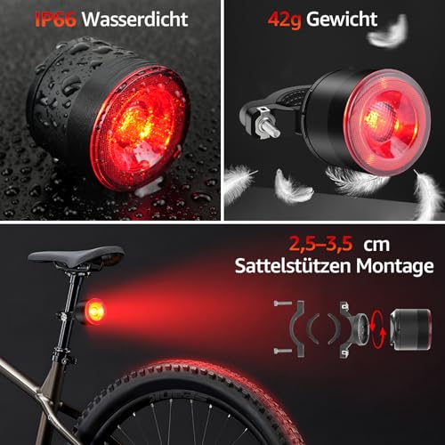 Cruxer 180 & 300 High Lumen Bike Tail Light, Ultra Bright Compact Bicycle Rear Light for Night Riding, USB-C Rechargeable,8 Levels 4 Modes,1000m Viewable Range, 220 Degree Visibility, IP66 Waterproof