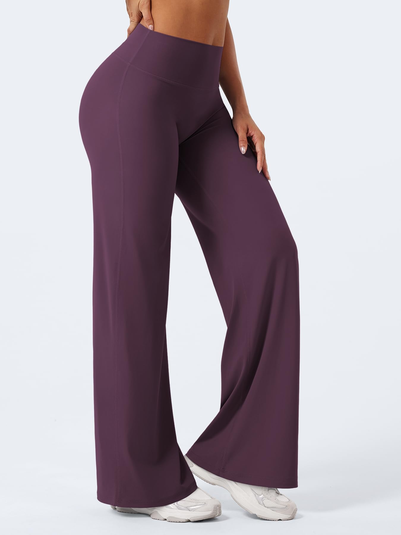 YEOREO Workout Leggings Womens No Front Seam Straight Leggings 31.5" High Waist Buttery Eddiy Gym Yoga Pants Black Berry Purple XL