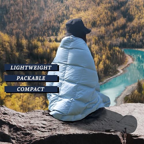 Lightweight Down Camping Blanket - Blue, 50x77 Inches, Puffy Quilt