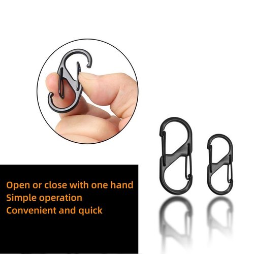4-Pcs Stainless Steel S Shaped Carabiner Clips, Anti Theft Zipper Locking Clips for Tent, Purse, Backpack, and Luggage (Black 1.26 x 0.55 Inch)